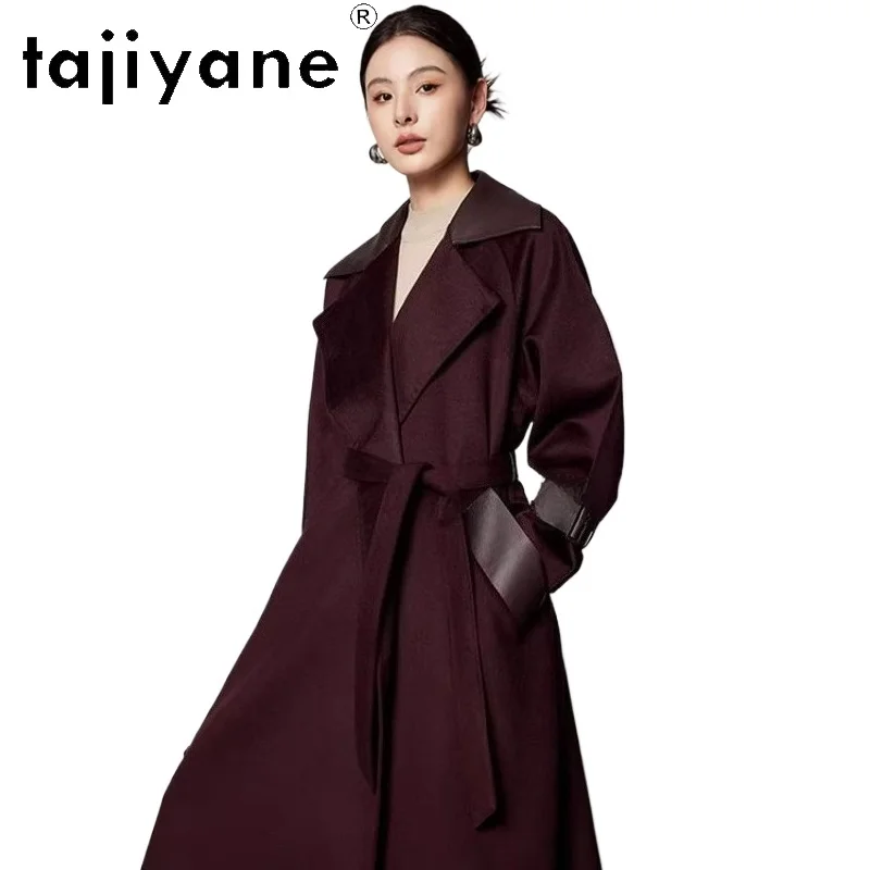 TAJIYANE 100% Wool Spliced Sheepskin Coats Women Long Female Outerwears Luxury Wool Trench Coat 2026 Winter Clothes Woman пальто