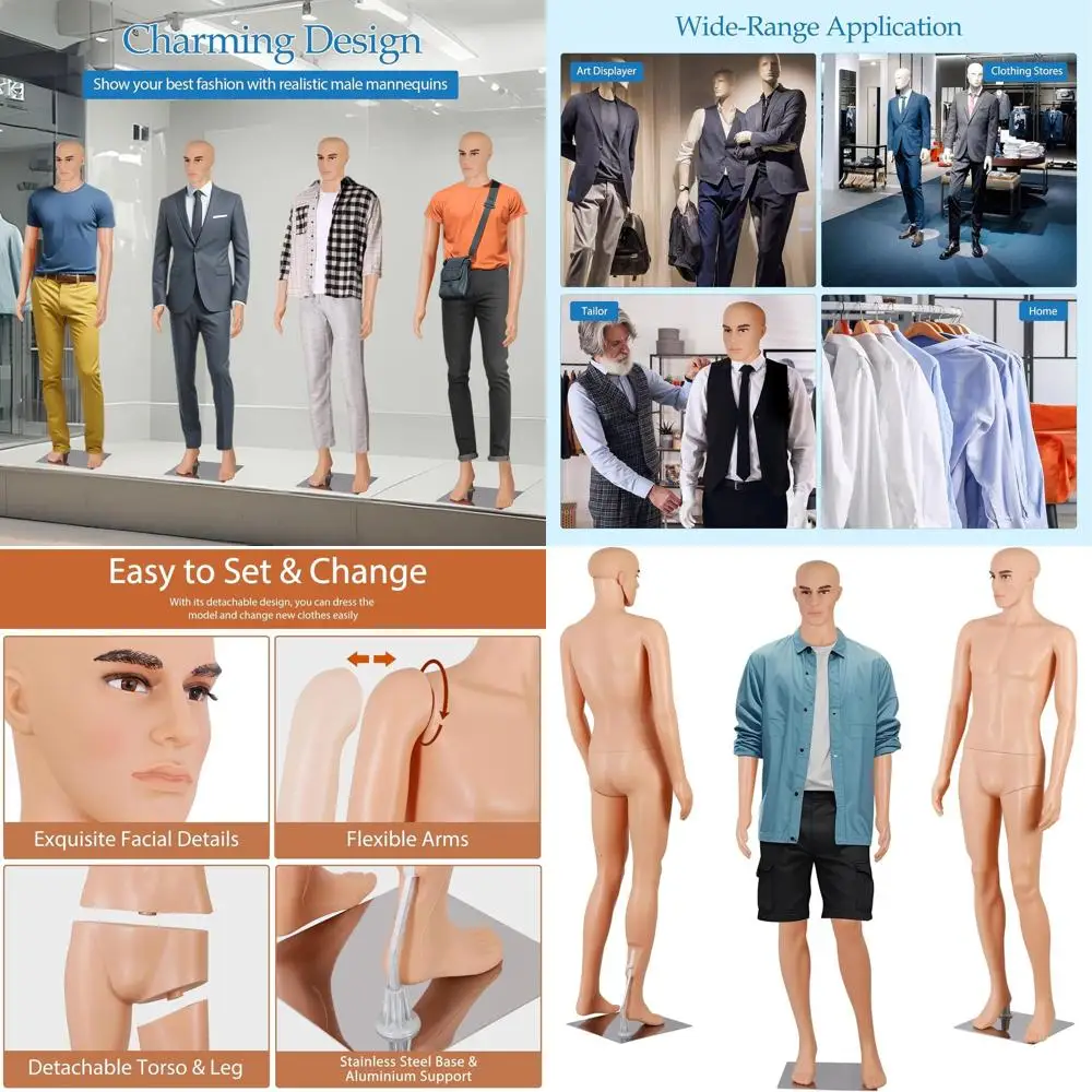 

Adjustable 72 Male Mannequin with Flexible Limbs and Detachable Design for Clothing Display