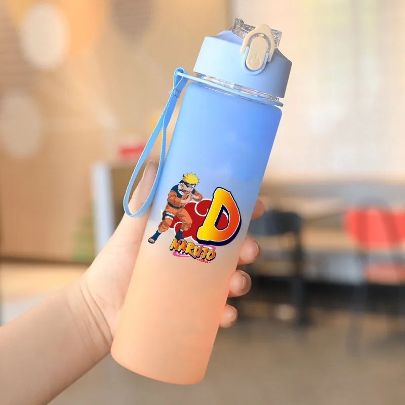 750ML Naruto Water Bottle with Straw Uzumaki Naruto Cartoon Anime Letter A-Z Print Students Portable Sport Bottles Party Gifts