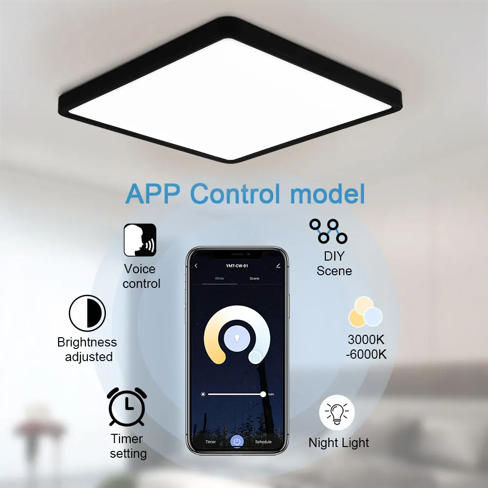 Lámpara de techo LED inteligente Tuya, luces cuadradas de Control remoto por voz con aplicación Alexa para el hogar, dormitorio, sala de estar,