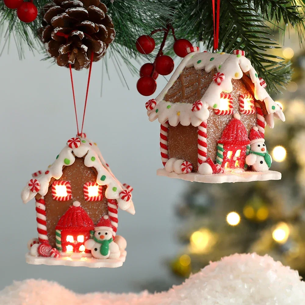 

Christmas Theme LED Pendant Snowman Gingerbread Santa Claus Light House Soft Pottery Hanging Tree Home New Year Party Decoration