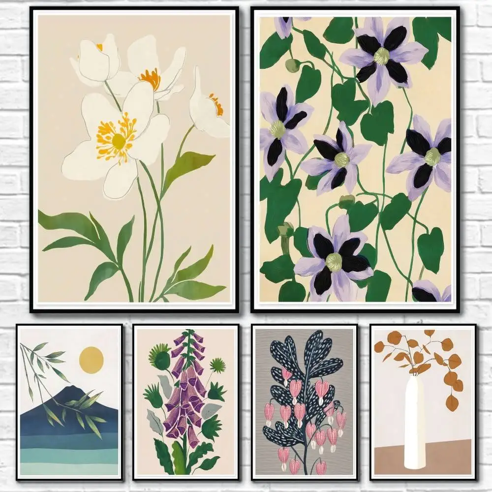 

B-BrankaS Modern Flower Poster Home Living Bed Room Bar Hallway Sticky Wall Art Printing Waterproof Aesthetic Decor