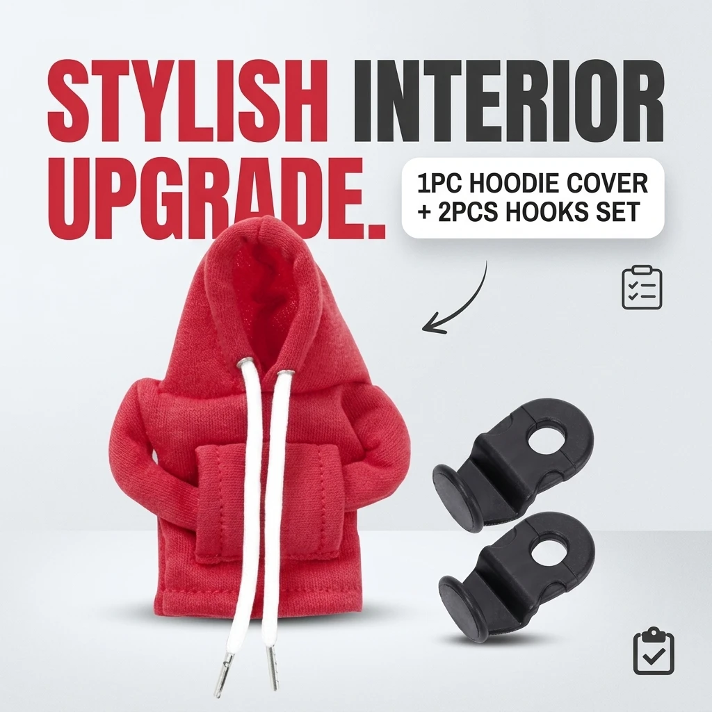 Car Gear Shift Hoodie Cover with 2 Car Headrest Hooks, Universal Red Shifter Knob Protector and Seat Back Hanger for Purses Bags, Manual Automatic Car Interior Decoration Accessories Set, 3-Piece