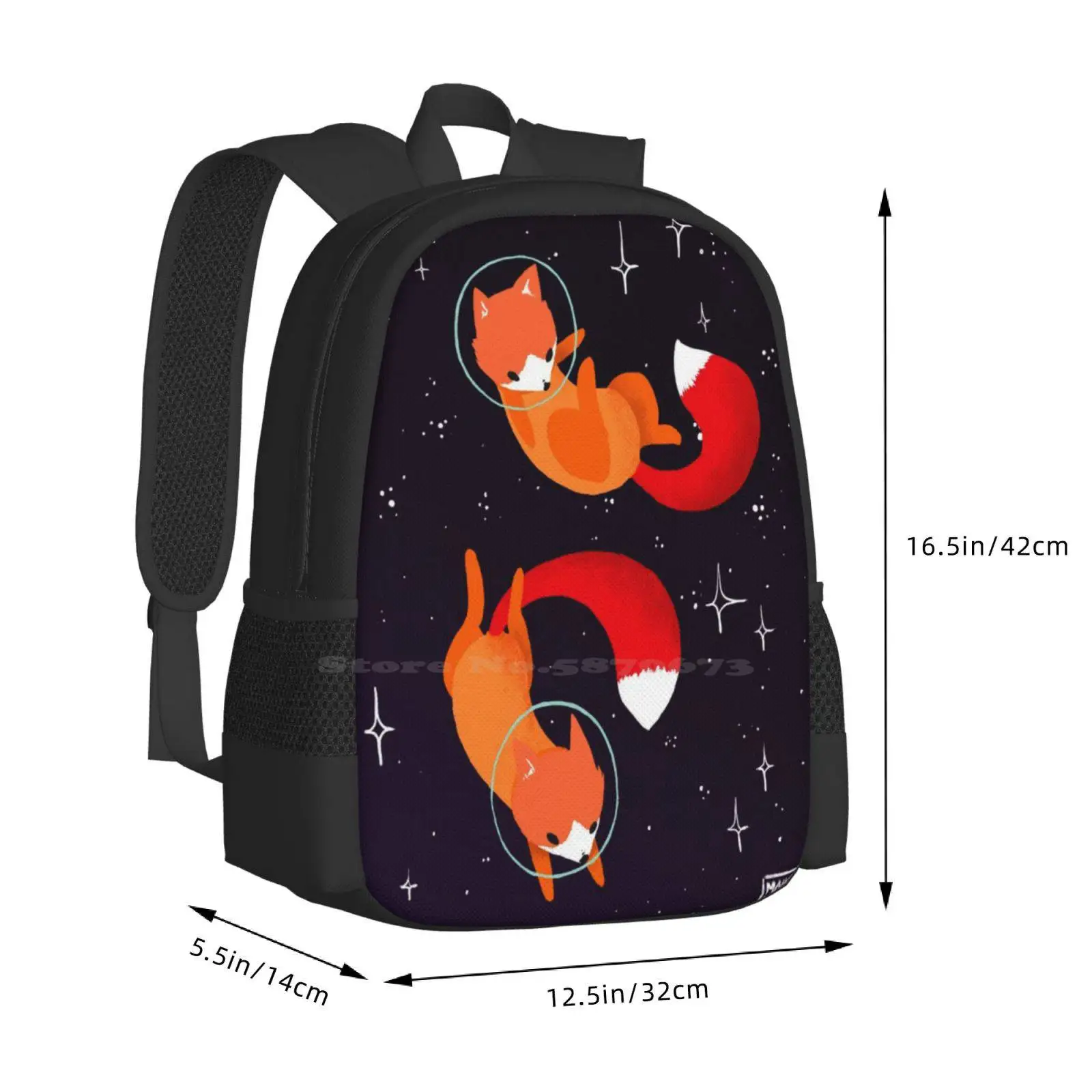 Mochilas escolares de zorros espaciales para niños, mochila para portátil de viaje, animales, estrellas, ilustración Digital, Kawaii