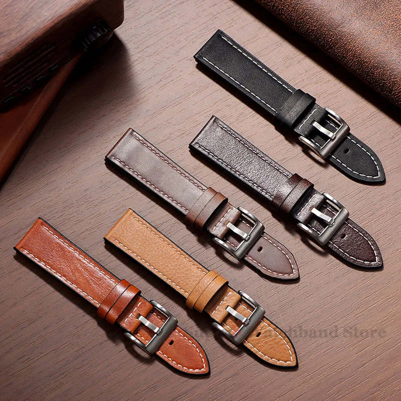 ของแท้หนังหนังวัวแท้ 20 มม.22 มม.สําหรับนาฬิกา Huawei GT 4 3 46 มม.สายหนังสําหรับ Galaxy Watch 7 6 5 4 อุปกรณ์เสริม