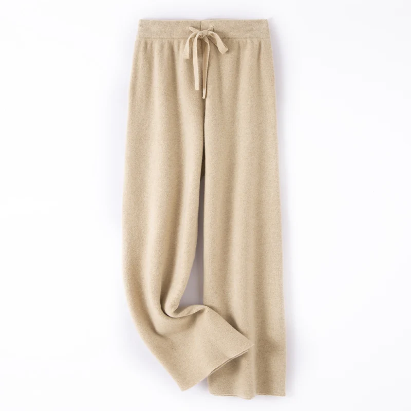 Pantalon tricoté à jambes larges pour femmes, 100% laine, confortable et doux, long, automne et hiver, vente chaude