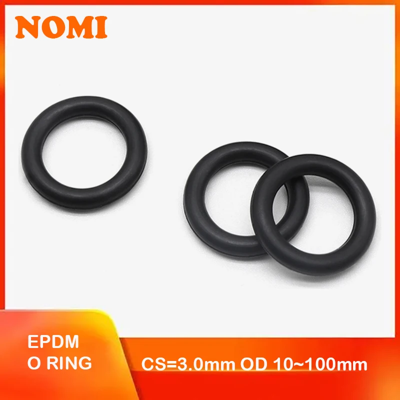 

10/50Pcs EPDM o Rings CS 3mm OD 10 ~ 100mm Acid and Alkali Resistance Water Resistance Friction Resistance o-ring Black