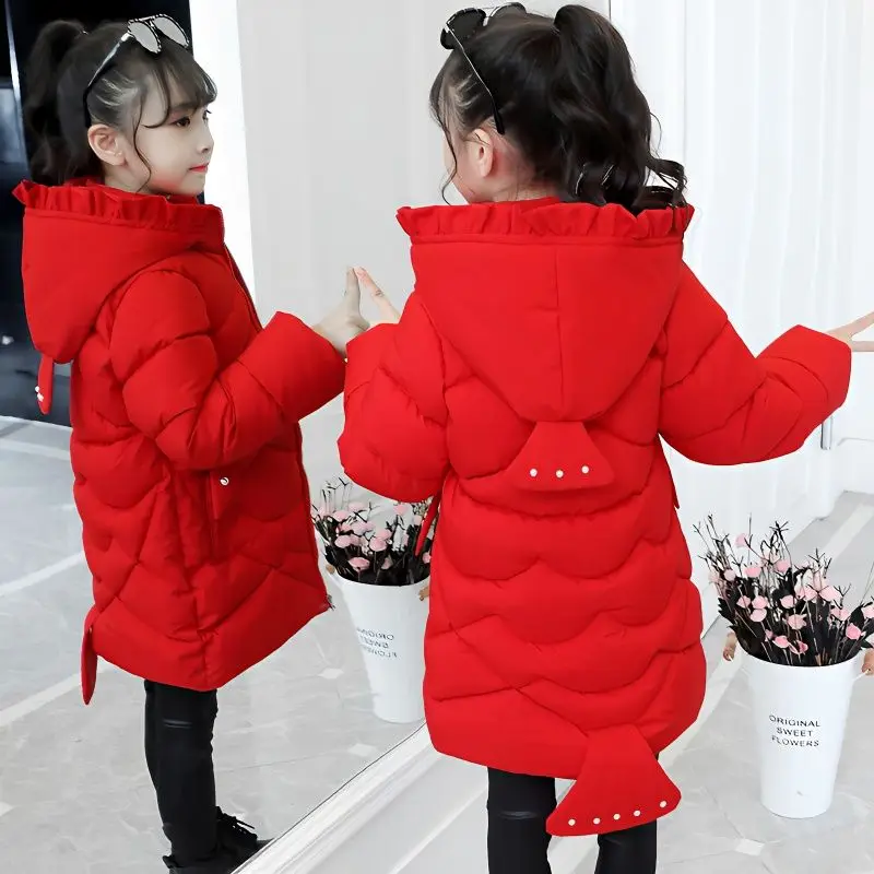 New Girls Down Jacket Winter Coats Children Clothes Hooded Windbreaker Coat for Kids 5 7 9 10 11 12 Years Cotton Warm Outerwear