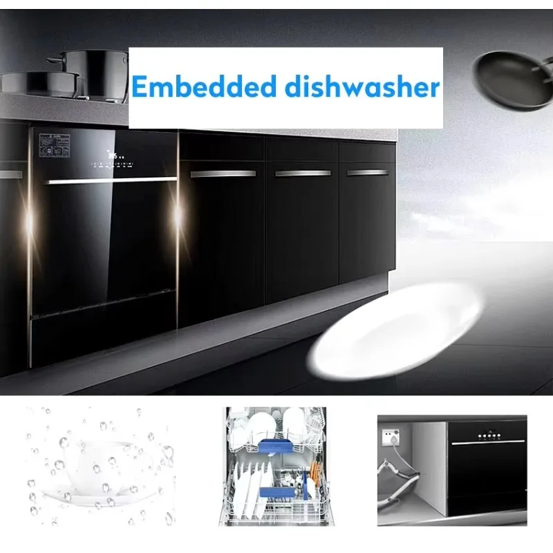 Black Glass Door Embedded Automaticdish Washer Home 8 Sets of Tableware Commercial Restaurant Household Kitchen Dishwasher 220