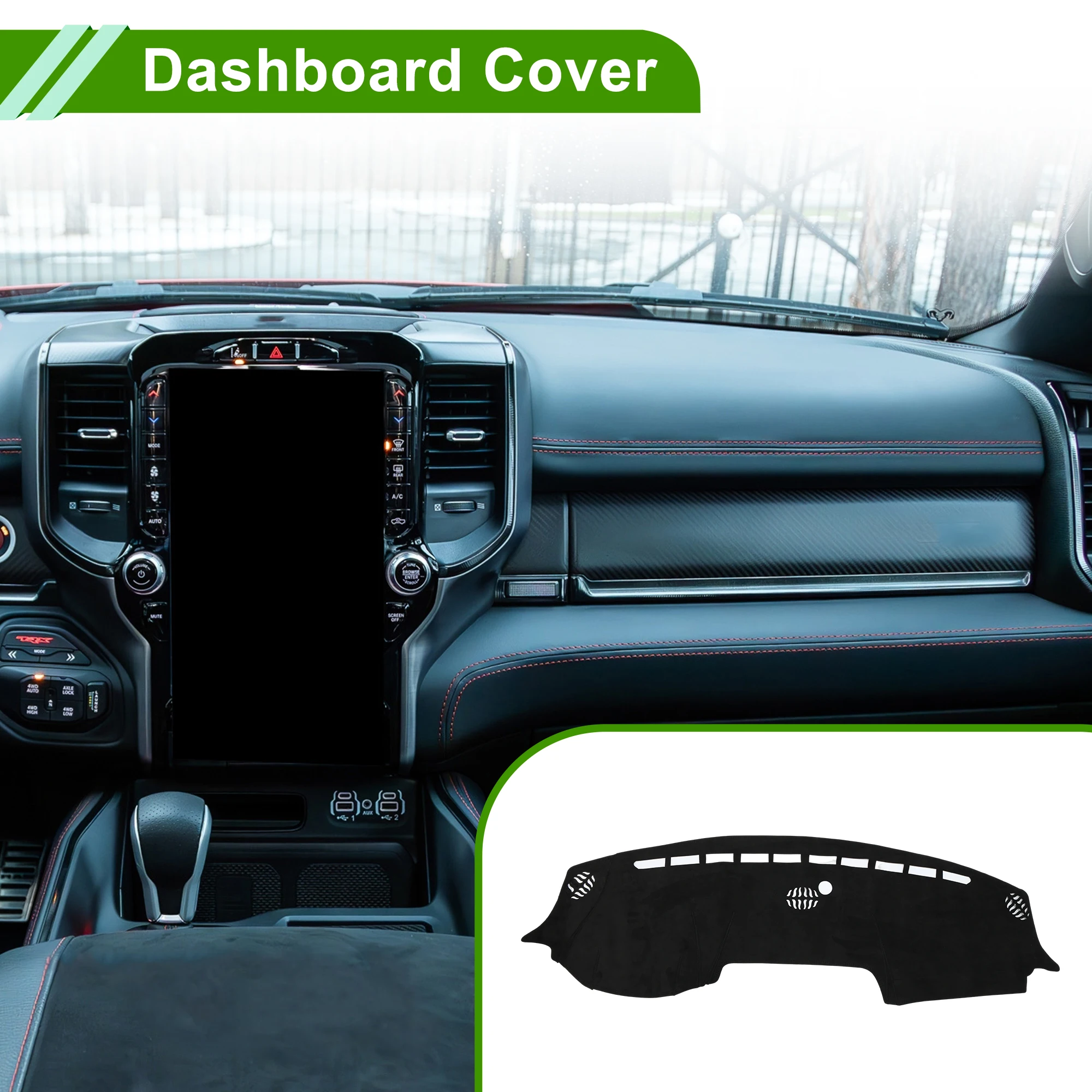 

UXCELL Dashboard Cover for Ram 1500 2019-2026 without Hud Suede Black 1 Pc