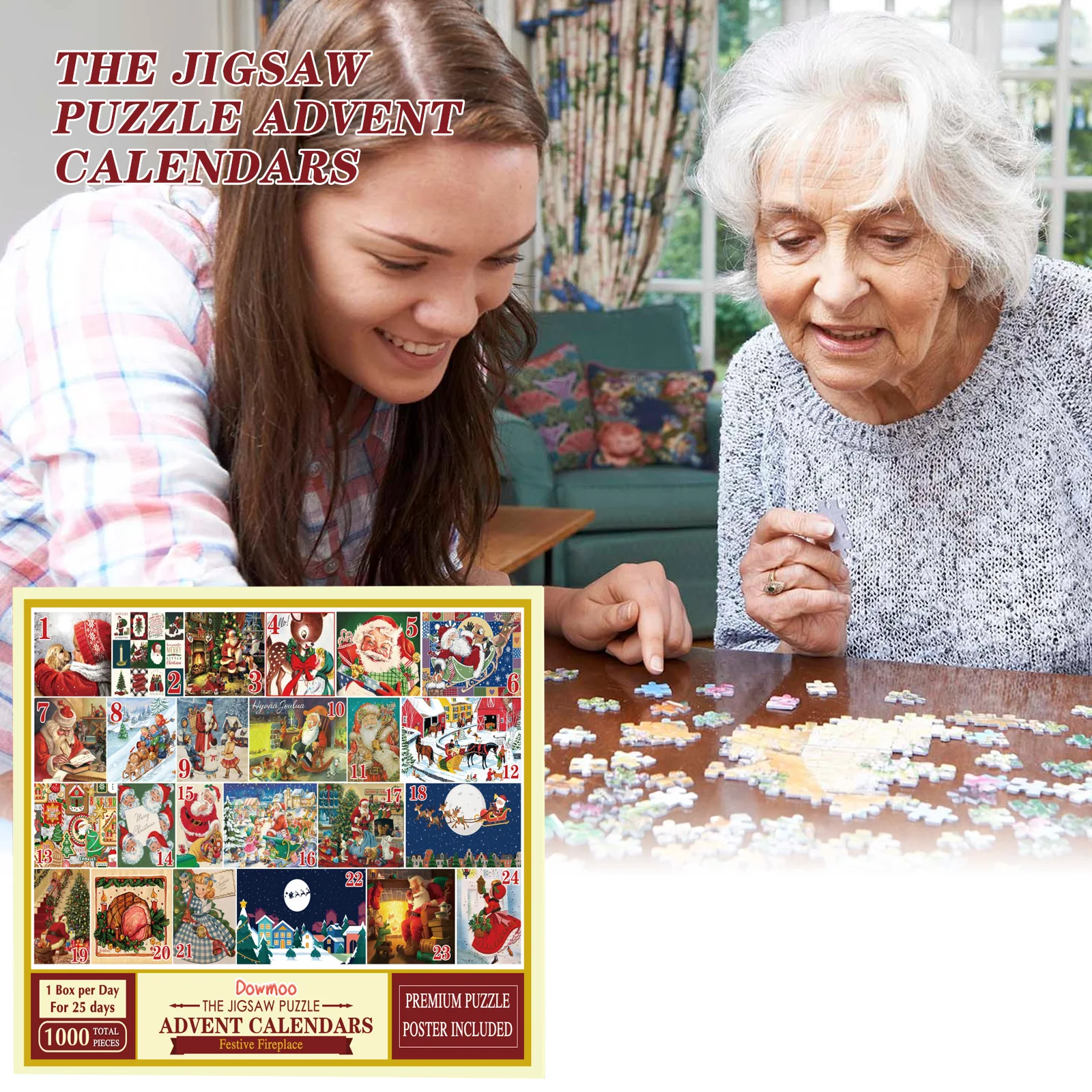 Christmas Holiday Jigsaw Puzzle Separated Unique 24 Days Puzzles for Table Bookshelf Fireplace Decor