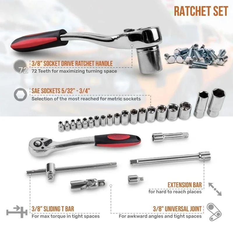 67pcs Portable Car Repair Tool Kit Socket Wrench Set Auto Repair Hand Tool Kit Multi-functional Vehicle Maintenance Tool Box