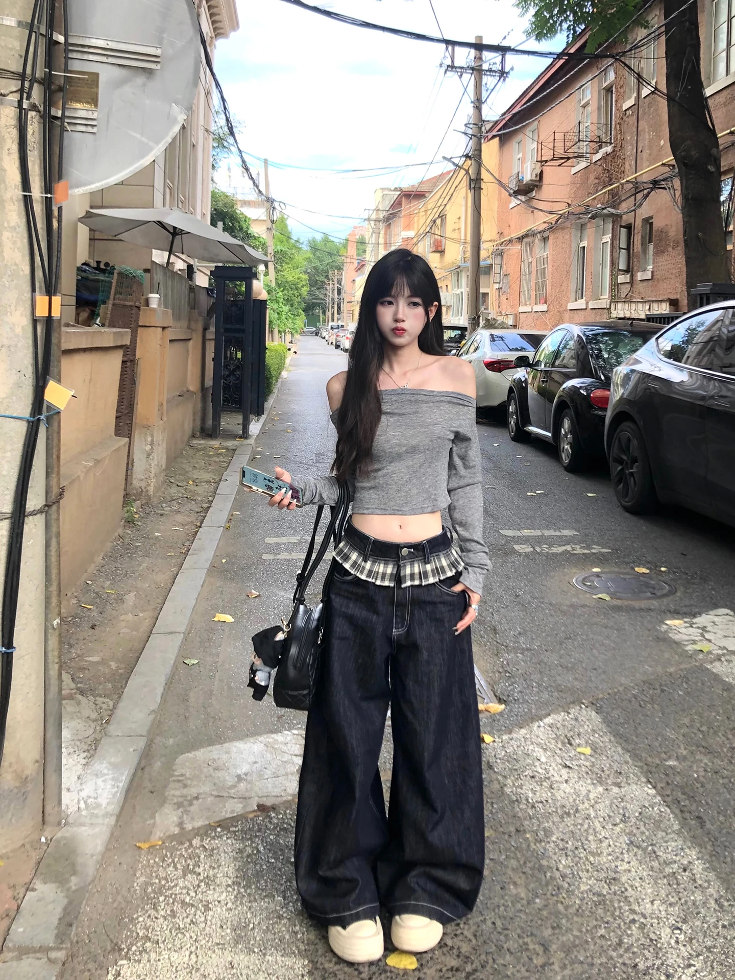 

Джинсы Cuitcuit Dеним Original Color в клетку, широкие, свободные, удлиненные, женские, винтажные, с лоскутным шитьем, повседневные, хлопковые/...