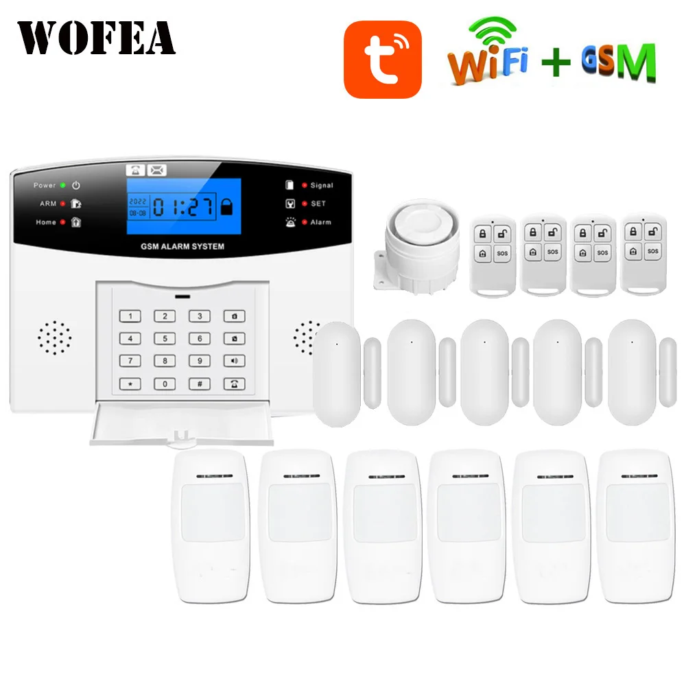 Wofea-インテリジェントアラームシステム,Wi-Fi,GSM,コネクテッドホーム,セキュリティ,アラーム,音声リマインダー,LCDキーボード,Superprot,alexa,GoogleHomeと互換性があります