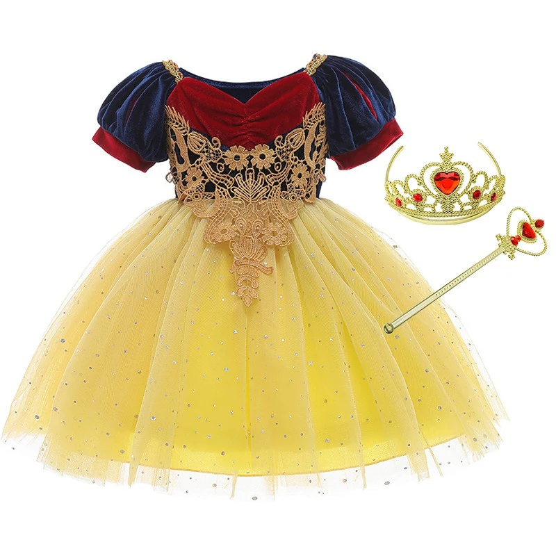 Children Girl Princess Dress Snow White Cartoon Cosplay Costume Short Sleeve Kids Halloween Party Dress Christmas Ball Gown