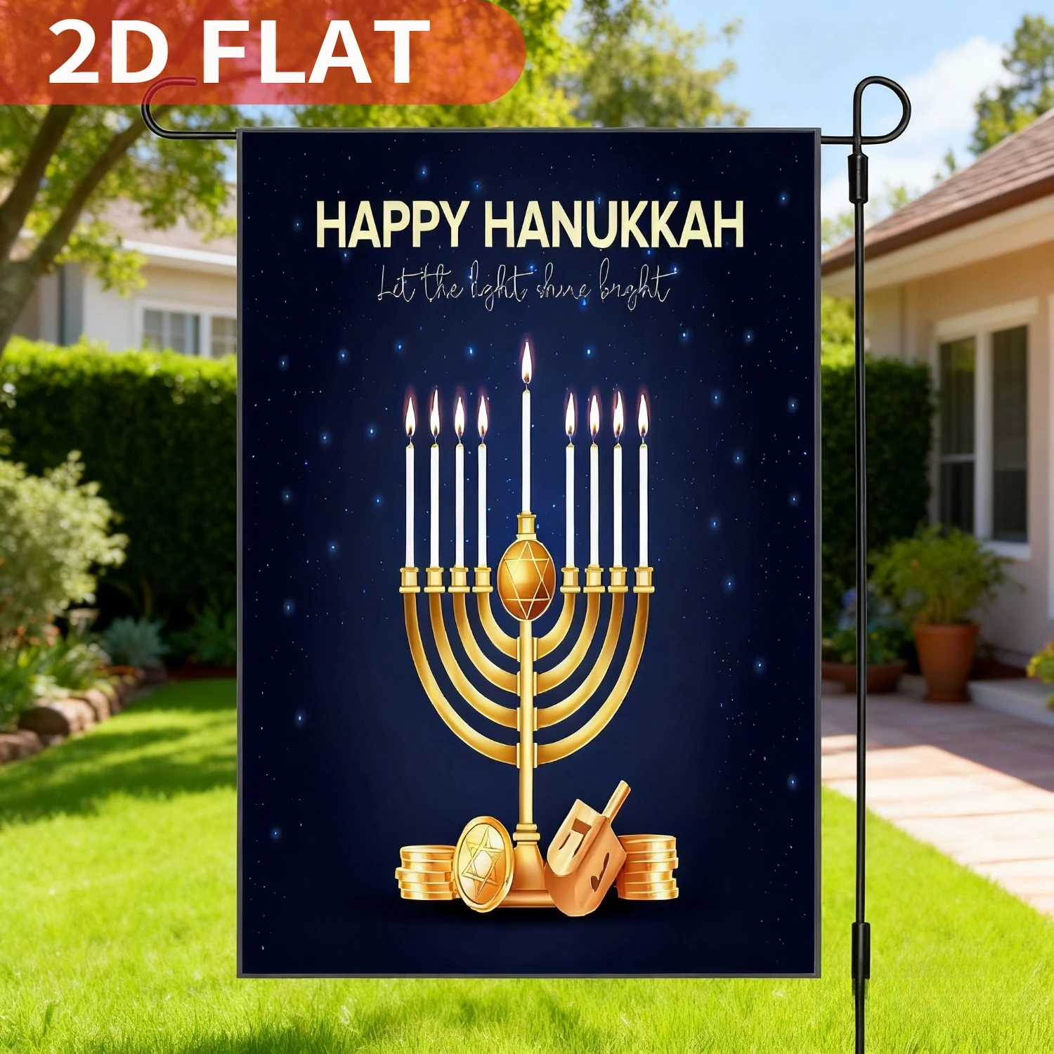 

1pc Happy Hanukkah Garden Party Banner - Double Sided Chanukah Flag, 12 x 18 inch, Durable Polyester, Festive Judaica Decor Size