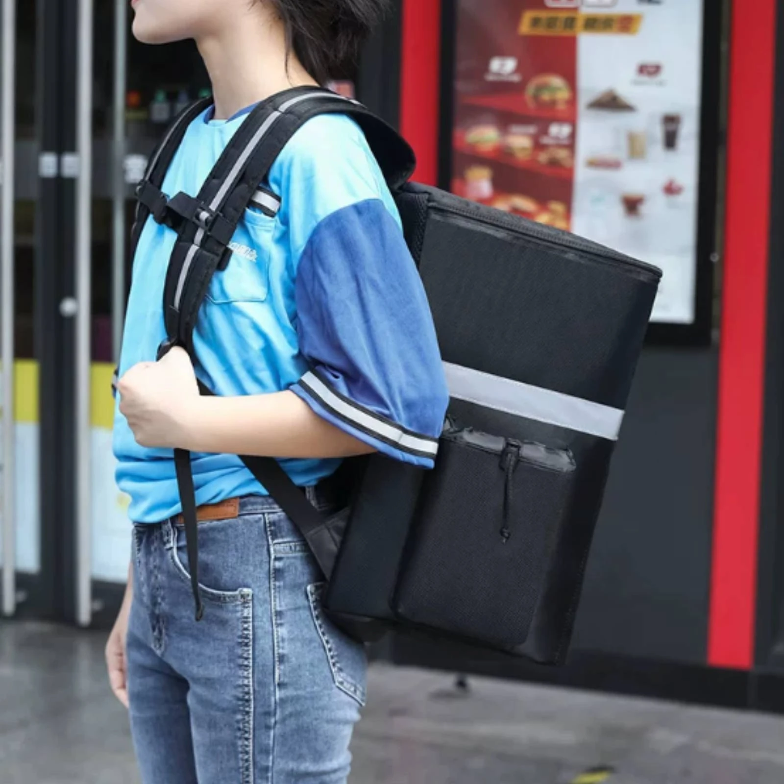 Food Delivery Backpack with Side Pockets Thermal Delivery Backpack with Frame Reflective Heavy-Duty for Couriers