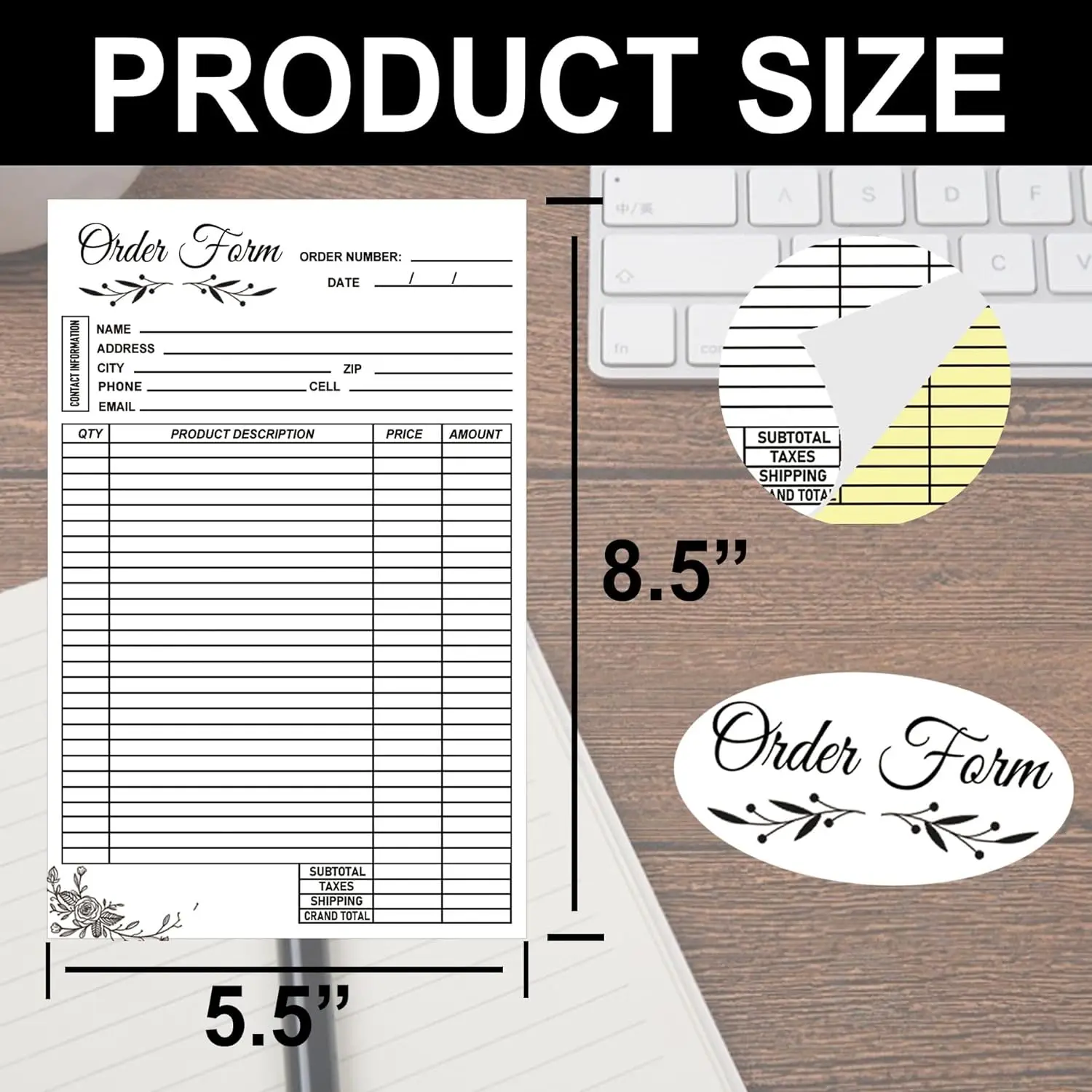 Sales Invoice Order Form Book 2-Part Carbonless Copy Invoice Book for Small Business Supplies 5.5 x 8.26 Inch