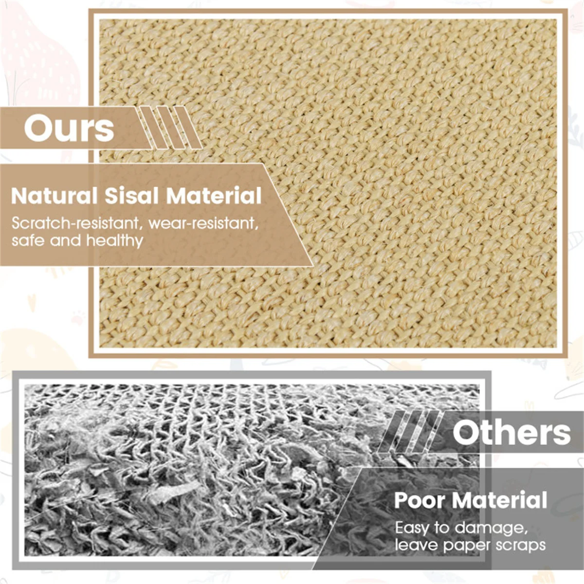 6 Pack Natural Sisal Cat Scratching Mats, Non-Slip Latex Backing Cat Scratch Pad with Hook Loop Tapes, Wall Sofa Floor Mountable Furniture Protector for Indoor Kittens Easy Clean - view 4