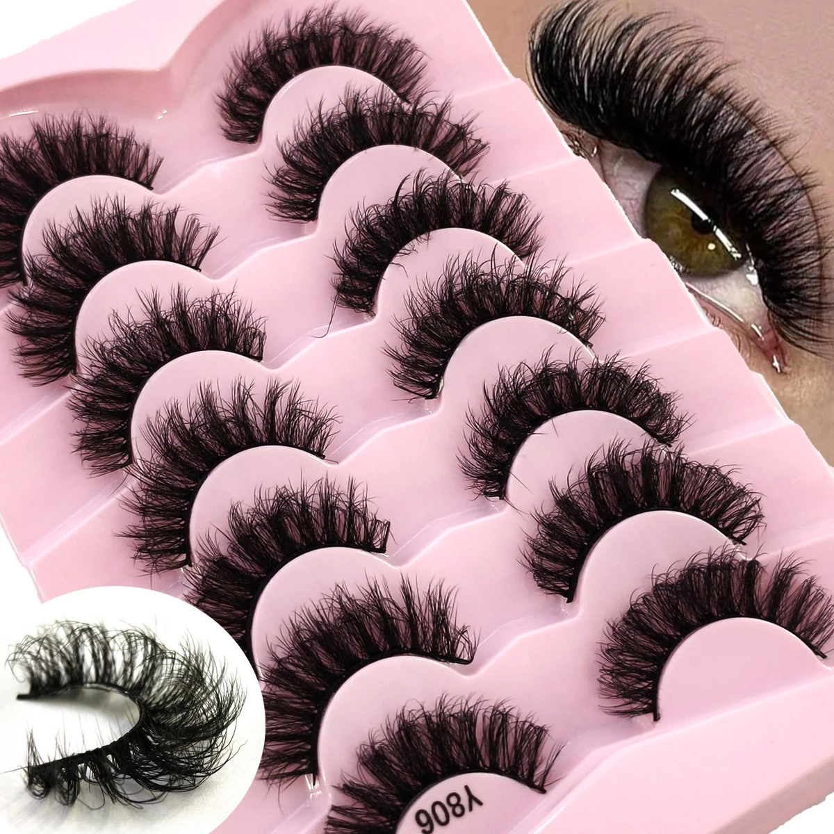 HBZGTLAD3D natürliche Cat-Eye-Wimpern, flauschig, weich, Kreuzwimpern, flauschige Wispy-Wimpern, natürlicher Look, 7 Paar Comic-Wimpern, Wimpernverlängerung ﻿