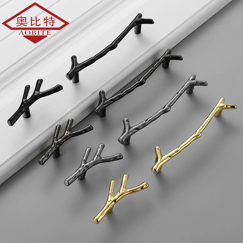 AOBT Gold Tree Branch Kitchen Cabinet Storage Handle Antique Door Closet Dressers Wardrobe Furniture Handles Drawer Knobs Pulls