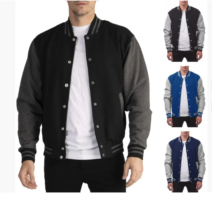 

New Personality Street Coat Warm Fleece Jackets Loose Oversized Clothes Casual Black White Solid Color Men Baseball Clothes