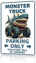 Boys Room Decor Monster Truck Parking Only Metal Tin Sign Bedroom Wall Decorations Birthday Party Accessories Signs Posters Gift