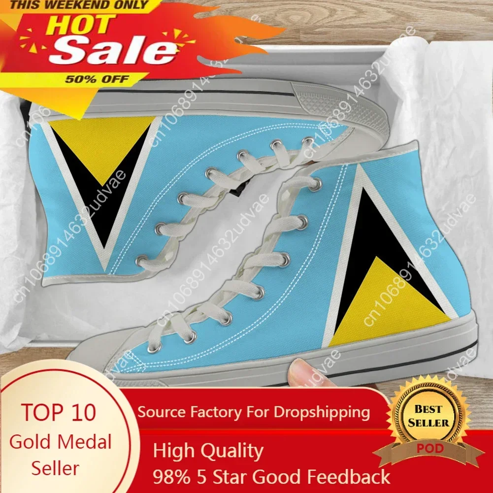 Saint Lucia Flag Design Women High Top Shoes Lightweight Lace Up Sneakers Comfortable Classic Vulcanized Footwear