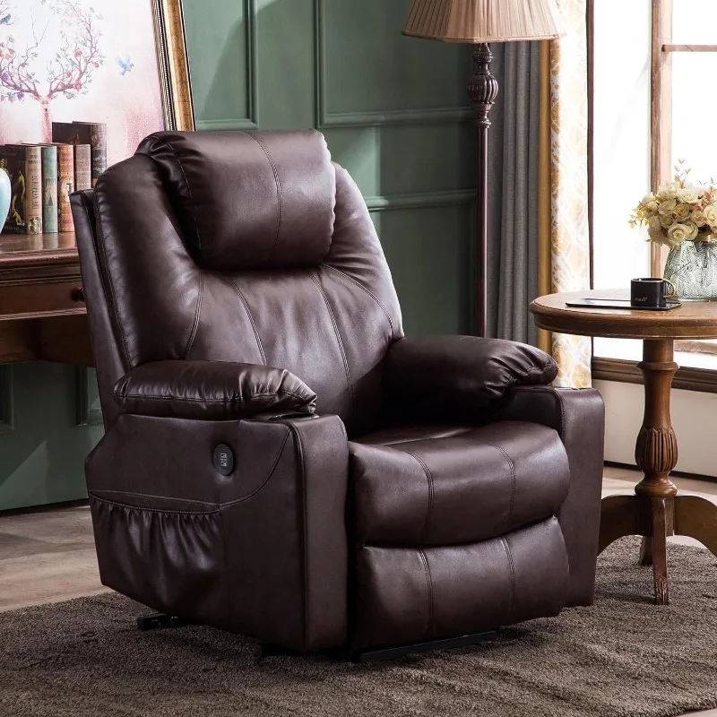 Electric Power Lift Recliner Chair Sofa with Massage and Heat for Elderly, 3 Positions, 2 Side Pockets, and Cup Holders, USB