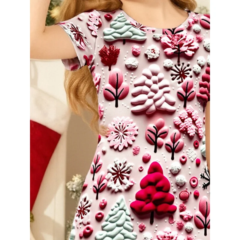 فستان بناتي لعيد الميلاد ثلاثي الأبعاد مطبوع عليه غابة بأكمام قصيرة فستان حفلات حلو لمهرجان الأطفال #4