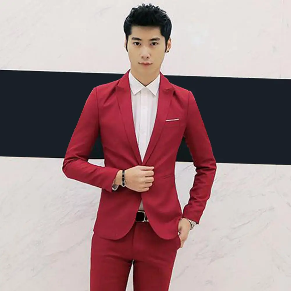 Men Leisure Time Elegant Men\'s Slim Fit Business for Wedding Office Evening Party Single Button Suit Coat with Pockets for Men