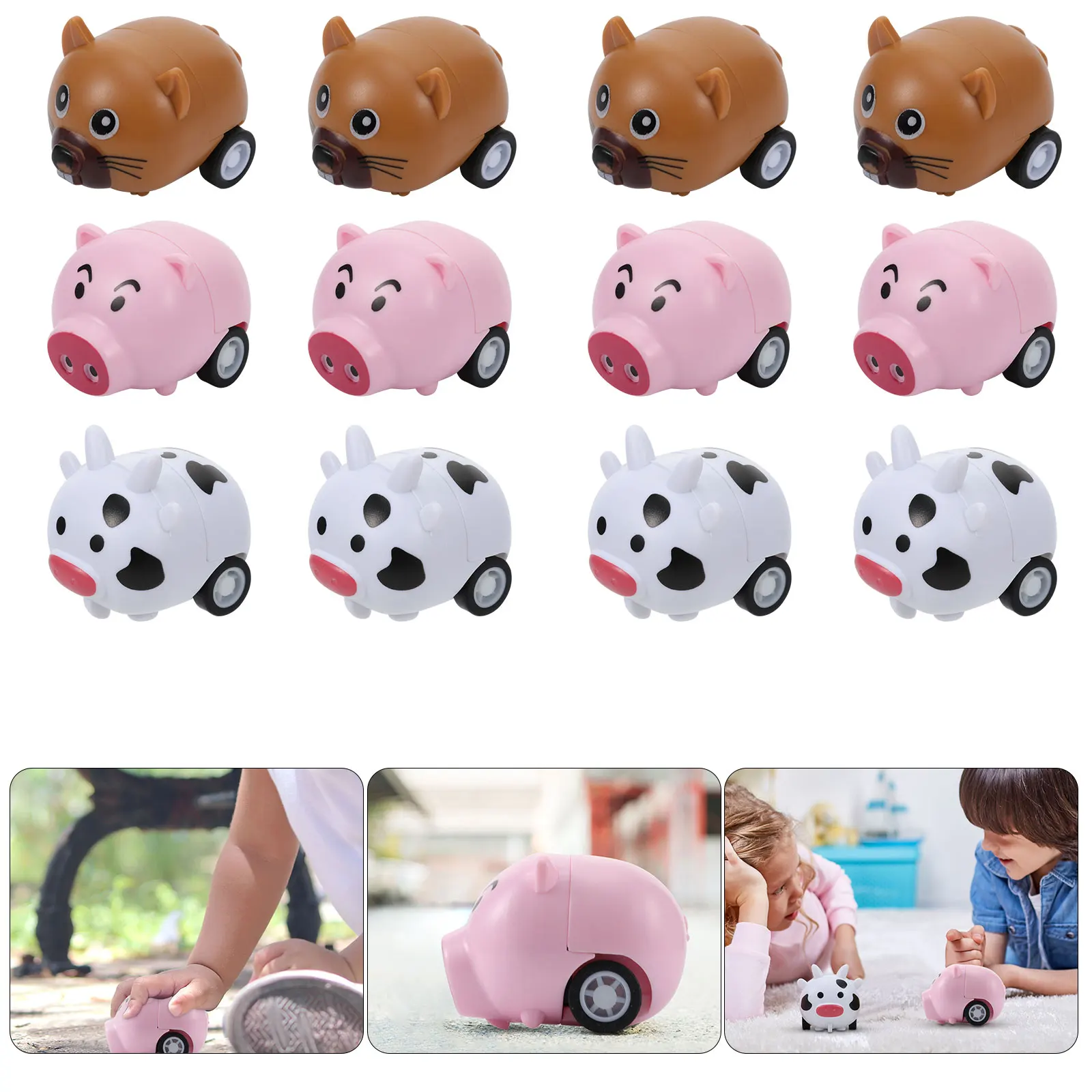 Mini voiture à tirer en forme d'animal pour enfants, 12 pièces, voitures de course, jouets, modèle en plastique préscolaire
