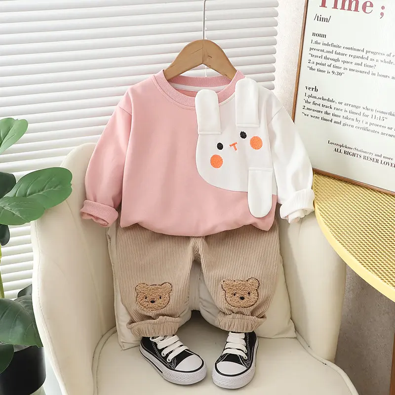 Infant Clothing Sports Striped Candy Cartoon Bear T-shirt Denim Pants 2pcs/Set Children Toddler Tracksuit Kids Boys Clothes Suit