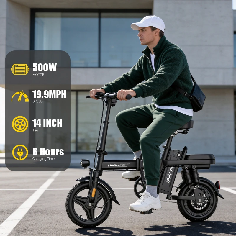 G11-Mini Electric City Bike, 14-Inch Folding 48V Battery-500W Motor, Electric Bike for Adults, Rear Disc Brake with 4/10 Shock Absorptions Models Optional, for Adults,College Students, Commuters & Urban Riding E-Bike image 9