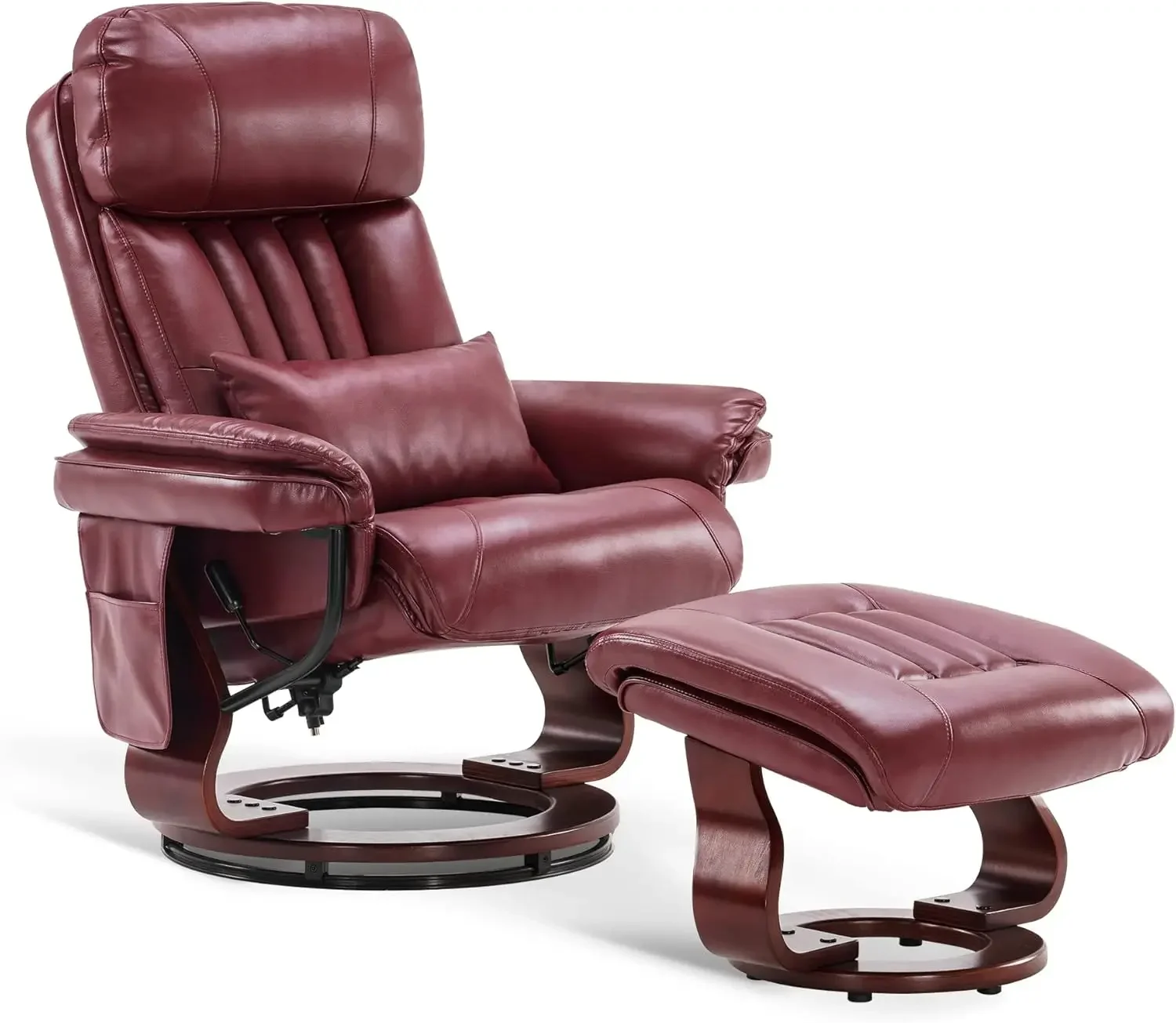 Reclining Chairs with Ottoman, 360 Degrees Swivel Recliners with Massage, Faux Leather Ergonomic Lounge Chairs for Living Room