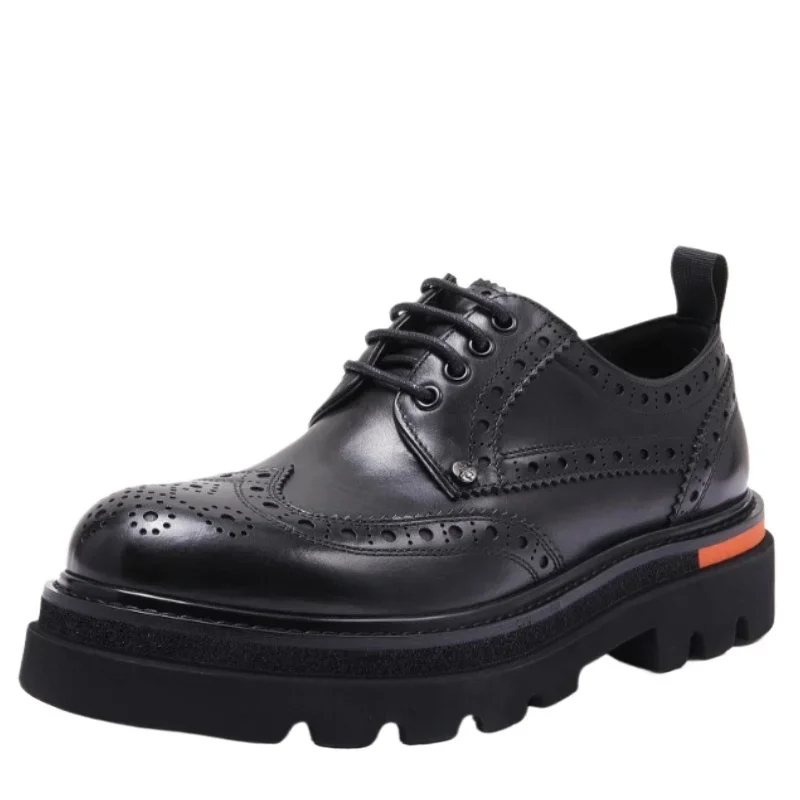 British Engraving Leather Shoes for Men's Handmade Wedding Genuine Leather Business Casual Thick Bottom Height Increasing Shoes
