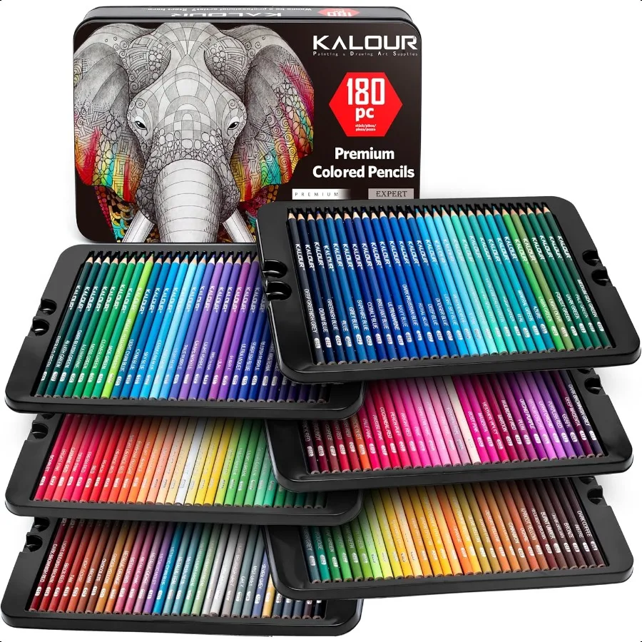 

180 Colored Pencil Set for Adults Artists Rich Pigment Soft Core 12 Metallic Pencil Ideal for Coloring Drawing Sketching Shadin
