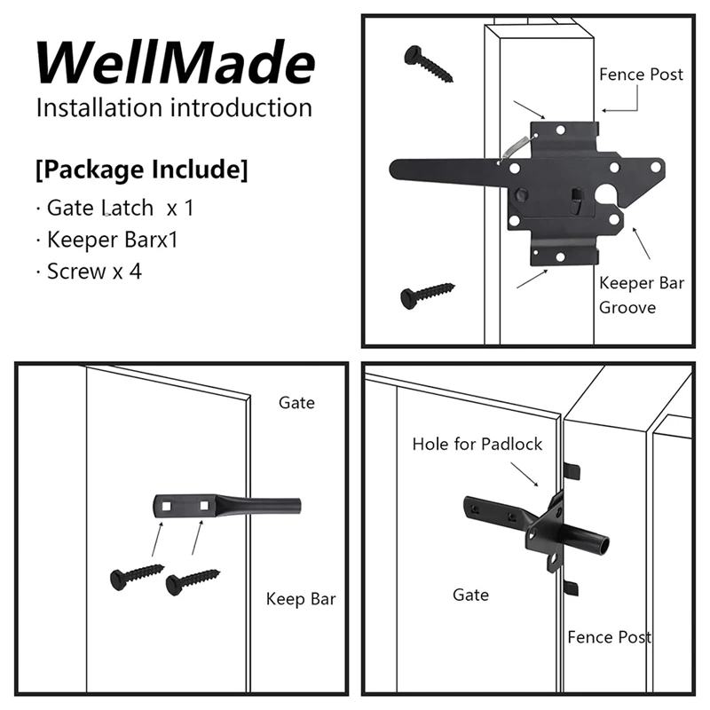 Heavy Duty Self-Locking Latches For Wooden Fences, Lever Latches For Garden Outdoor/Pool Doors Fence Hinges