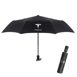 Automatic Car Logo Umbrella 3 Folding Wind Resistant Anti UV Portable Business Man Women Parasol For TESLA Model 3 S X Y Emblem