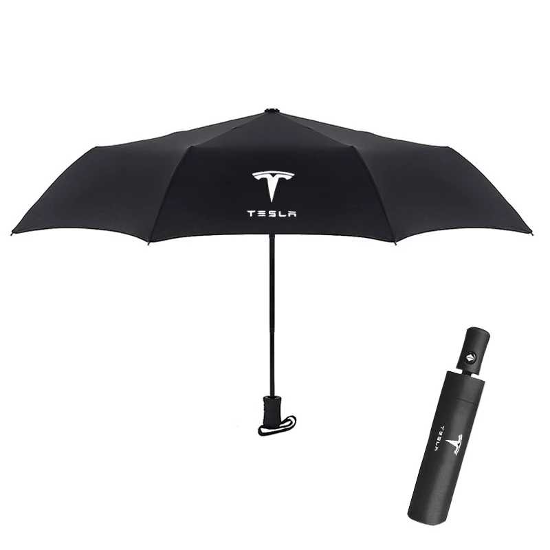 Automatic Car Logo Umbrella 3 Folding Wind Resistant Anti UV Portable Business Man Women Parasol For TESLA Model 3 S X Y Emblem 