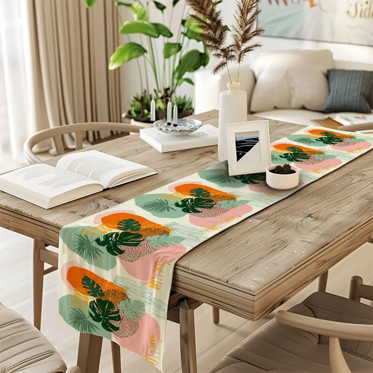 decor table runner Tropical Monstera Leaves Abstract Boho Style Table Flag for wedding,Restaurant,Holiday Gathering New Year,Bir