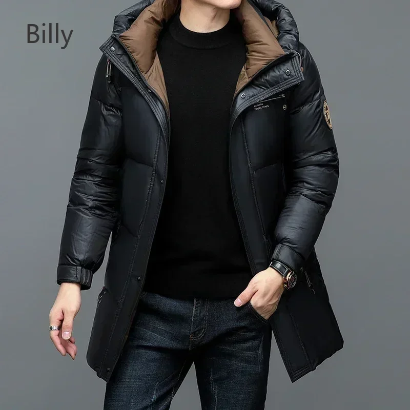 Super Down Jacket Men 2024 New Designer Clothing Men's Windproof Jacket Hooded Thickened Casual Luxury Long Windproof Jacket