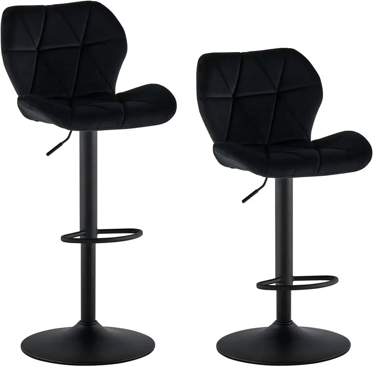 Velvet Bar Stools Set of 2 Height Adjustable Swivel Stools for Breakfast Upholstered Salon Island Counter Chairs High