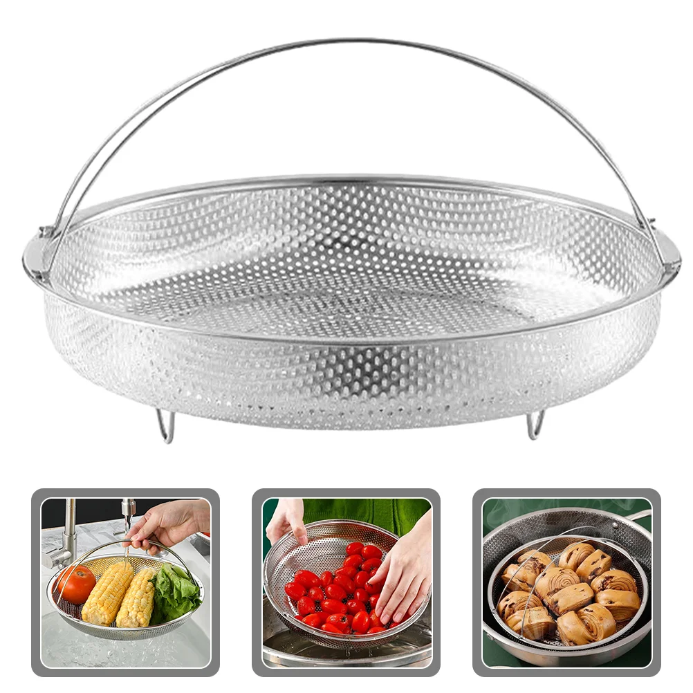 Tamale Steamer Pot with Handle (large Size 255cm) Kitchen Steaming Basket Round Cooling Rack Silver Stainless Steel