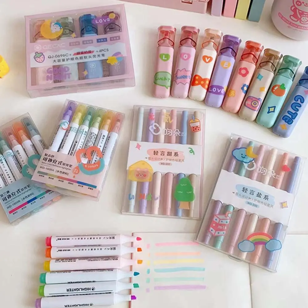 Kawaii tragbare weich köpfige Kinder Geschenk Sammelalbum Schule Briefpapier Graffiti Stift Text marker Stift Marker Set Fluoreszenz stift