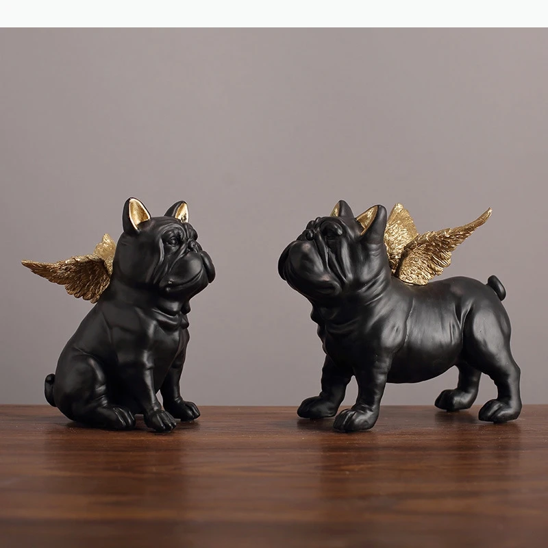 Resin Crafts Ornaments Animal Sculpture Angel Puppy French Dog Statue Desktop Crafts Decoration Ornaments Two-piece Suit