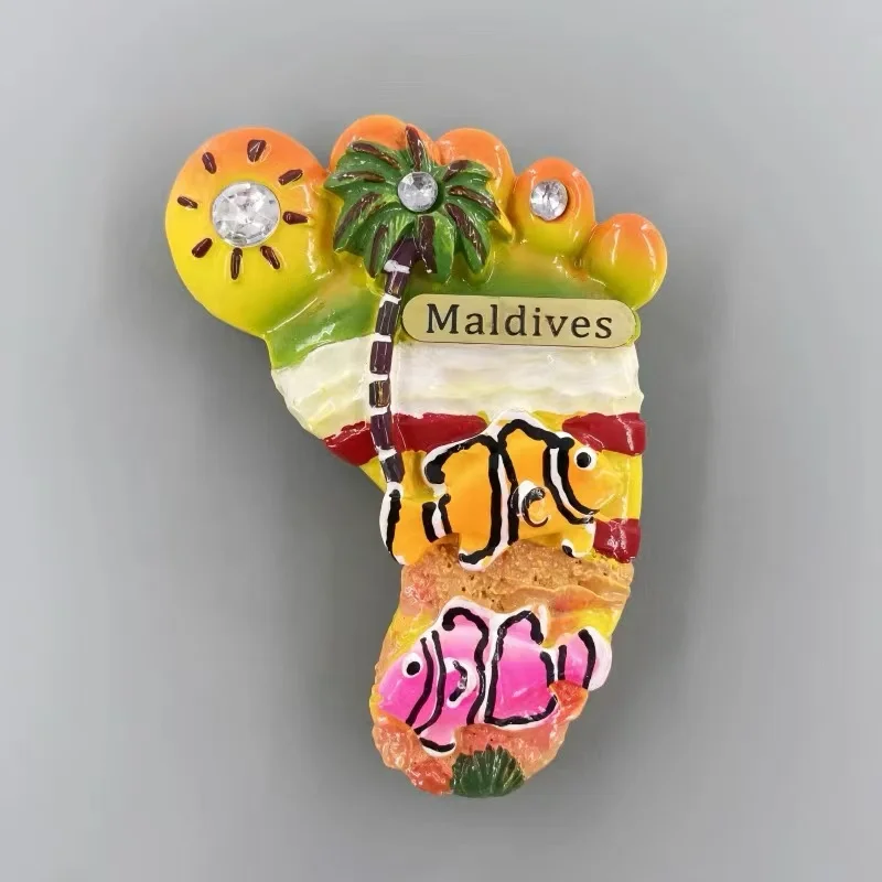 Maldives Creative Feet Sunset Coconut Tree Sea View Clown Fish 3D Home Decoration Magnet Refrigerator Sticker Hand Companion