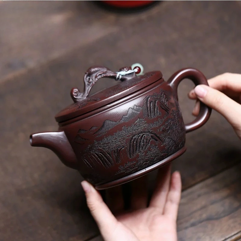 Chinese teapot Yixing purple clay teapot, original ore, red clay, viewing Han tile, Kung Fu tea set