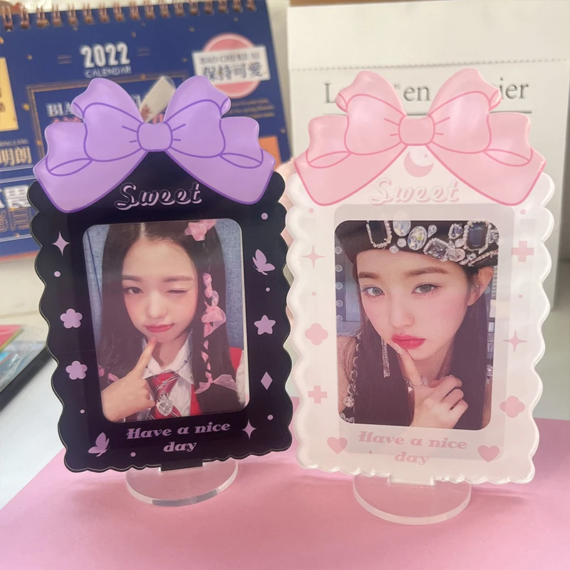 Sweet Bowknot Acrylic Card Display Stand Desktop Decor 3 Inch Photo Protection Photo Holder Photocard Frame Card Sleeve