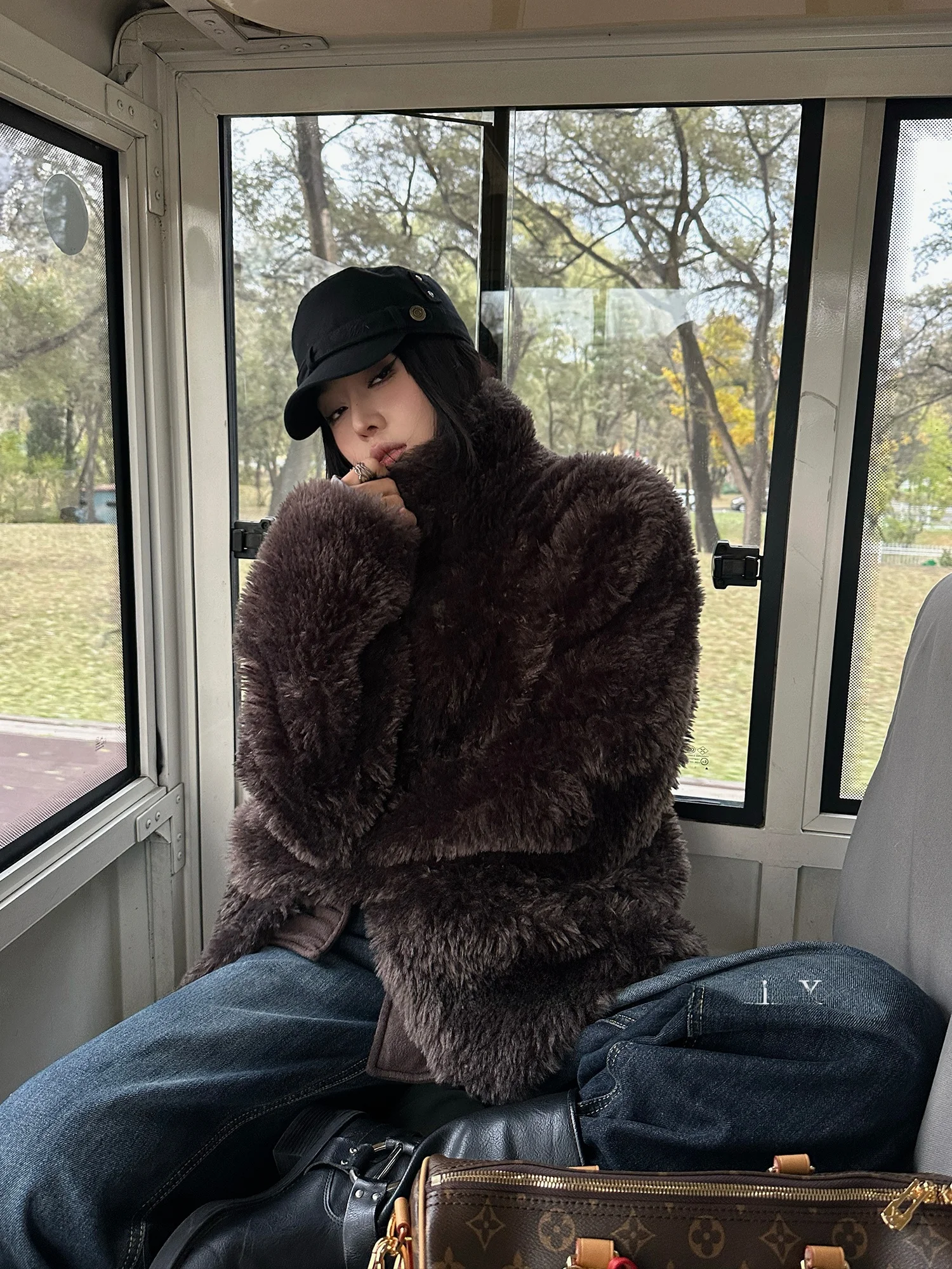 

Falin X Simple Thiened ort Fur Coat Women's Winter Warm Loose Outerwear Collar Upaded Version Youth Faion Casual